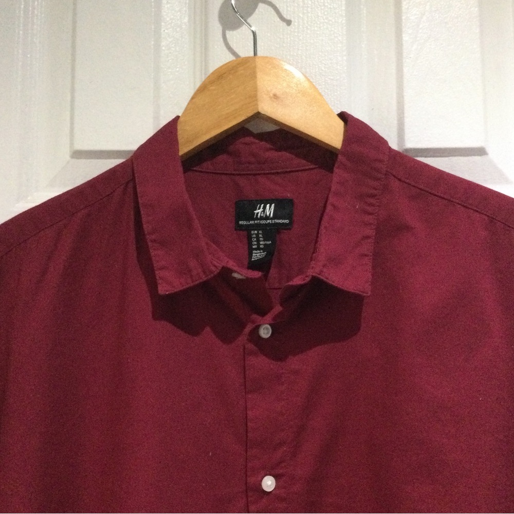 H&M Men's Burgundy Cotton Casual Button Down Shirt - Picture 3 of 5